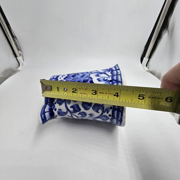 Vtg Blue White Porcelain Pitcher Vase Andrea By Sadek? Floral Chinoiserie 4.5"H - Picture 8 of 8